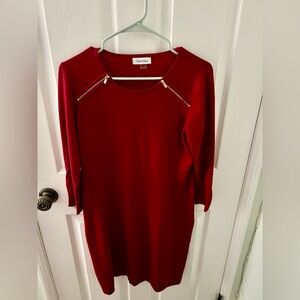 Calvin Klein Red Crewneck Dress with Zipper Detail, Size Large